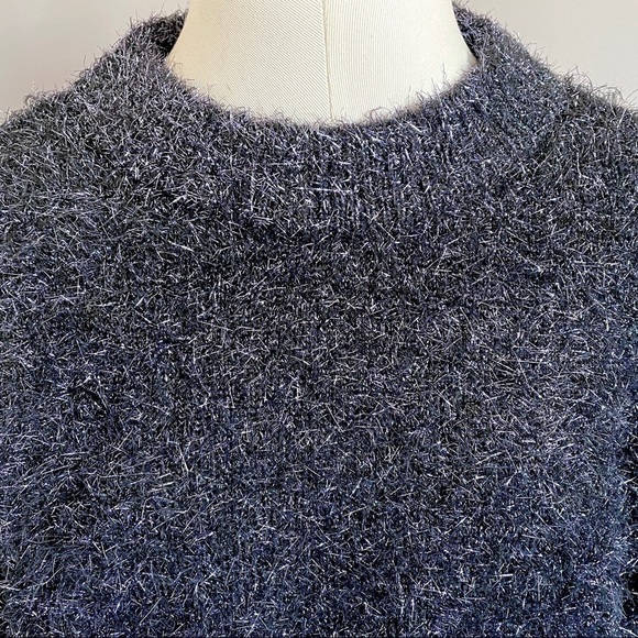 H&M Fuzzy Eyelash Textured Metallic Tinsel Oversized Crew Neck Sweater - S/M - Picture 5 of 10